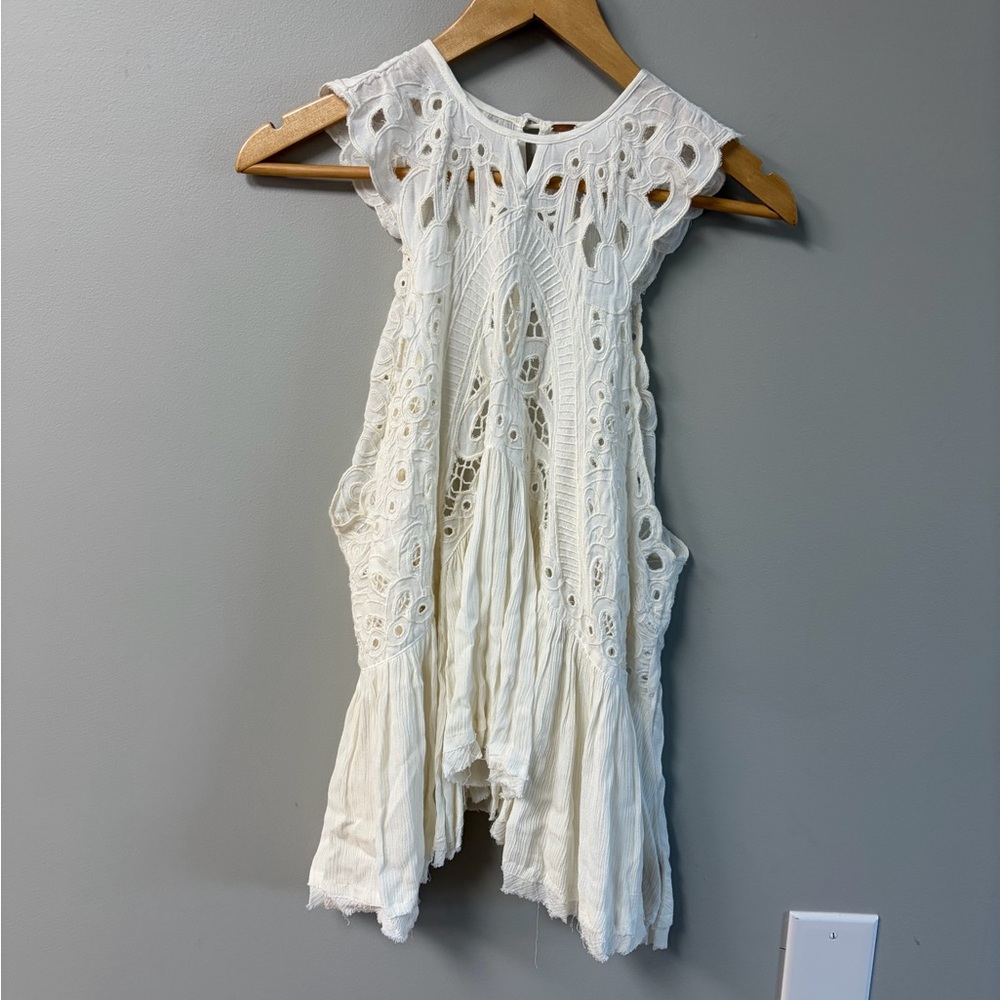 Free People White Crochet Sleeveless Boho Top